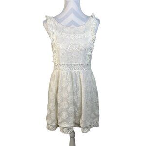 Minkpink Womens Crochet Lace Sleeveless Dress With Ruffle Trim & Open Back